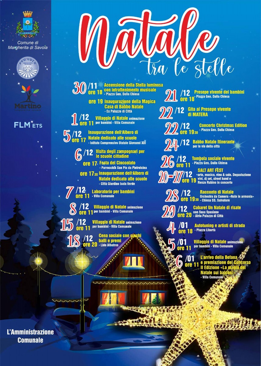 Natale tra le stelle, ecco il programma natalizio a Margherita di Savoia